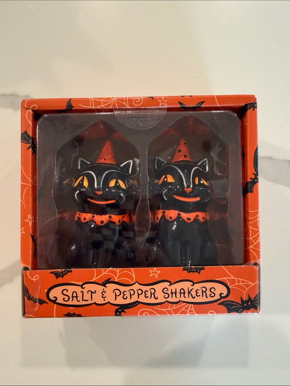 Halloween Black Cat Salt & Pepper Shakers - Festive Orange Accents